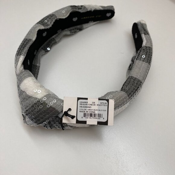 NWT Lele Sadoughi Gray Buffalo Sequin Check Knotted Headband - OS